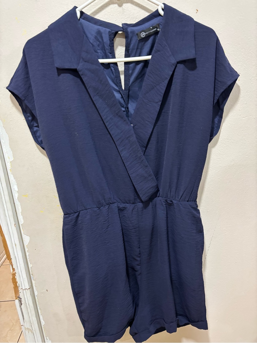 Ladies Navy Short Sleeve V-Neck Romper